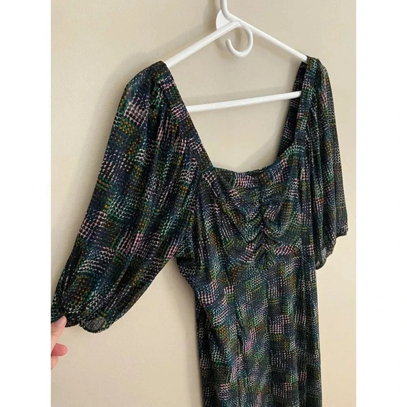 CAbi Elaine Puff Sleeve Multicolored Dot Mesh Dress Size Medium Fall Career - Picture 4 of 12